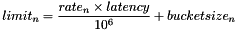 \[ limit_n = \frac{{rate_n} \times {latency}}{10^6}+{bucketsize}_n \]